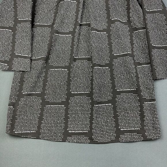 Spoon Jeans Tunic Top Women L Black Allover Script Empowerment Button Up Shirt* - Picture 9 of 12